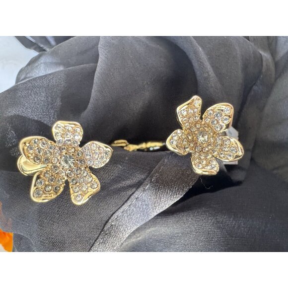 Lilly Pulitzer Flower Cuff Bracelet Gold-tone Rhinestone Hinged Bracelet NWT - Picture 2 of 16